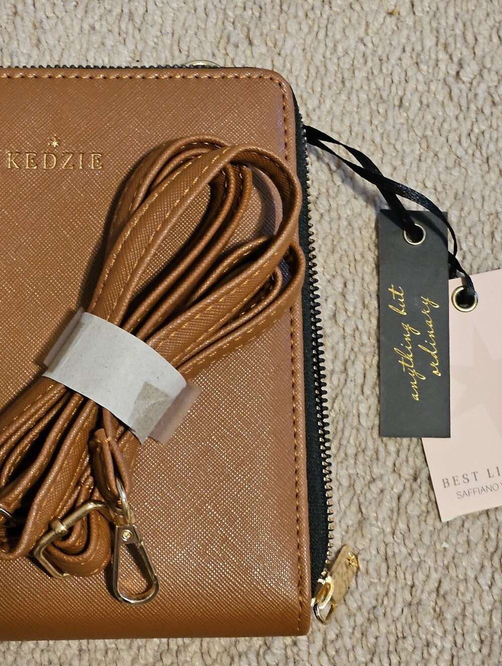Kedzie Tan Saffiano Crossbody Wallet